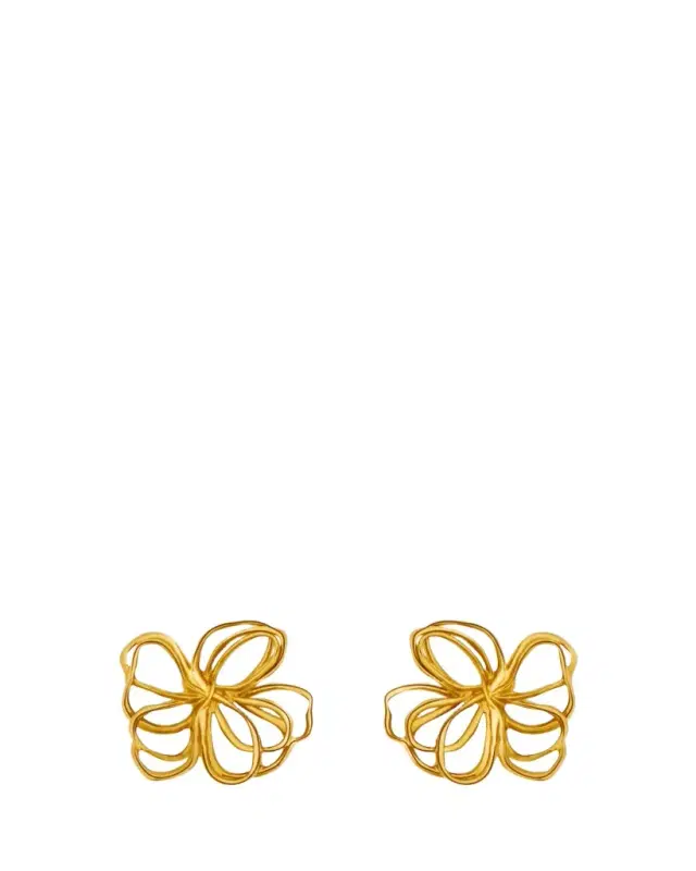 Oscar de la Renta Wire Flower Stud Earrings, Gold