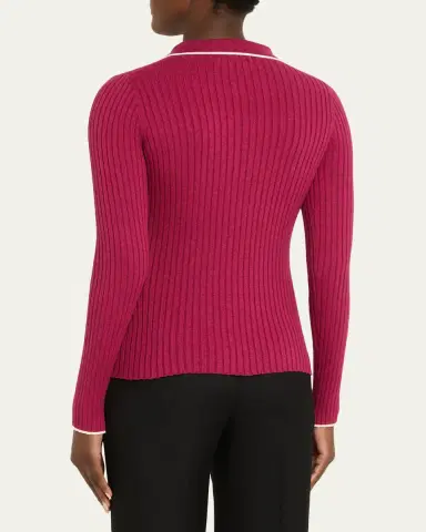 Anna Quan Ashlen Button-Front Rib-Knit Top | Thumbnail 3
