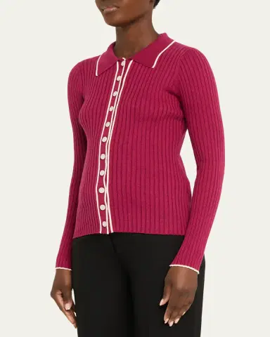 Anna Quan Ashlen Button-Front Rib-Knit Top | Thumbnail 4