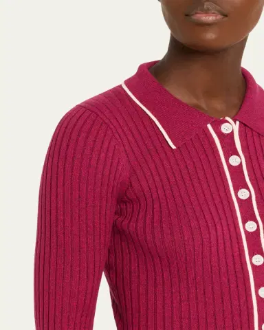 Anna Quan Ashlen Button-Front Rib-Knit Top | Thumbnail 5