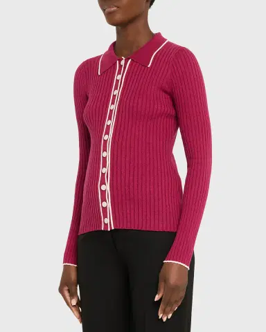 Anna Quan Ashlen Button-Front Rib-Knit Top | Thumbnail 8