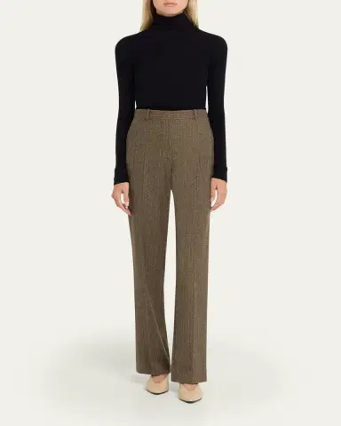 Loro Piana Goldie Striped Wool-Cashmere Straight-Leg Trousers | Thumbnail 2