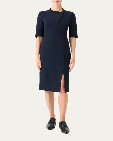 Akris Asymmetric Slit Short-Sleeve Midi Dress | Thumbnail 2 Akris Asymmetric Slit Short-Sleeve Midi Dress | Thumbnail 2