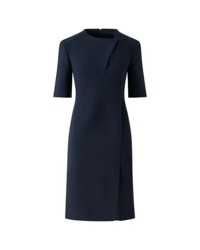 Akris Asymmetric Slit Short-Sleeve Midi Dress
