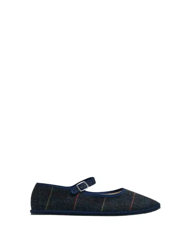 Vibi Venezia Mary Jane Plaid Herringbone Wool-Blend Flats