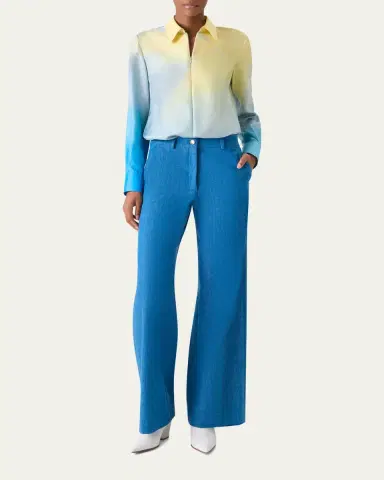 Akris Sunbeam-Print Silk Twill Zip Collared Blouse | Thumbnail 2