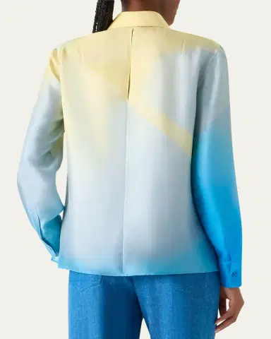 Akris Sunbeam-Print Silk Twill Zip Collared Blouse | Thumbnail 3