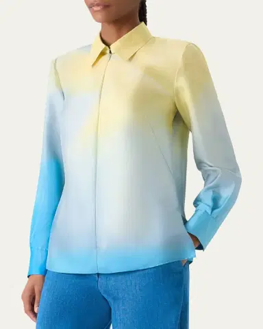 Akris Sunbeam-Print Silk Twill Zip Collared Blouse | Thumbnail 4