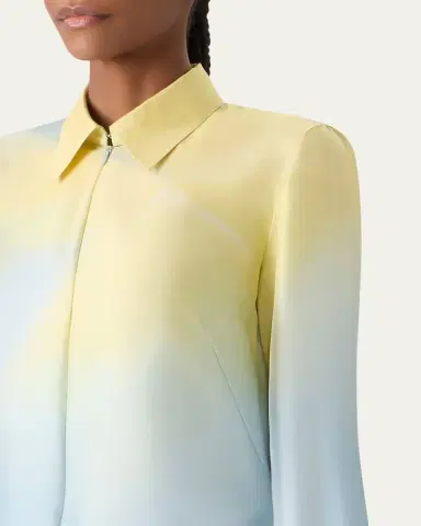 Akris Sunbeam-Print Silk Twill Zip Collared Blouse | Thumbnail 5