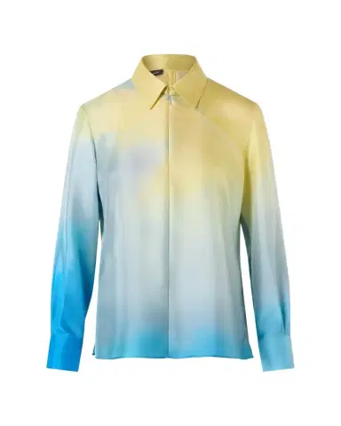 Akris Sunbeam-Print Silk Twill Zip Collared Blouse | Thumbnail 1
