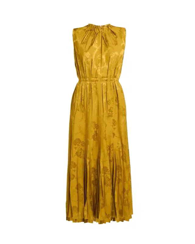 Leafy Jacquard Sleeveless Midi Dress