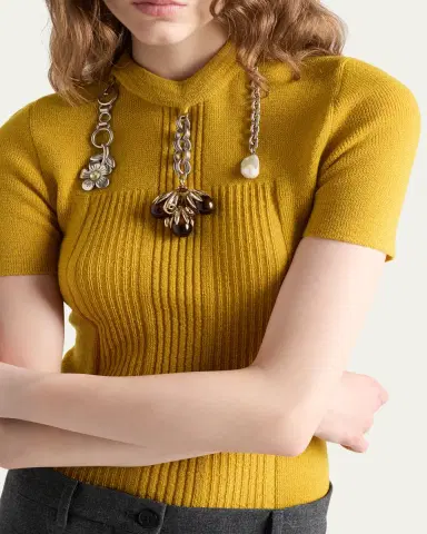 Prada Chain Embroidered Wool Knit Short-Sleeve Sweater | Thumbnail 4 Prada Chain Embroidered Wool Knit Short-Sleeve Sweater | Thumbnail 4