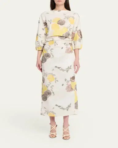 BERNADETTE Ezra Floral-Print Ruched 3/4-Sleeve Maxi Dress | Thumbnail 2