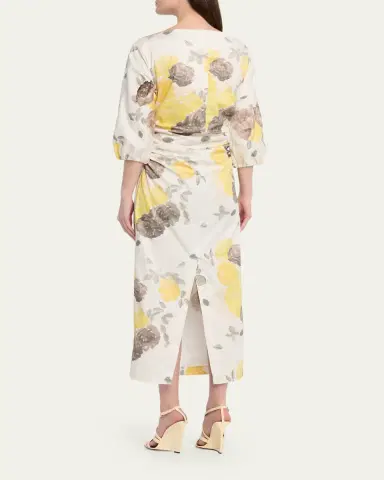 BERNADETTE Ezra Floral-Print Ruched 3/4-Sleeve Maxi Dress | Thumbnail 3