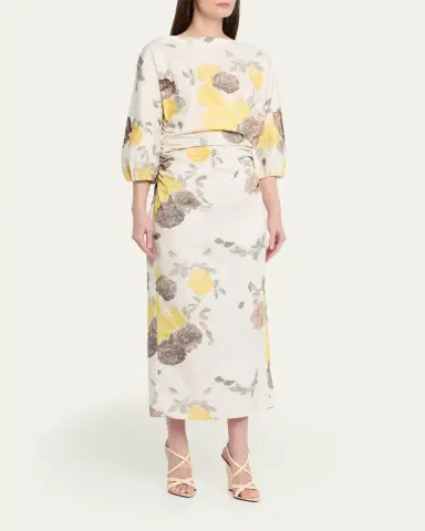BERNADETTE Ezra Floral-Print Ruched 3/4-Sleeve Maxi Dress | Thumbnail 4