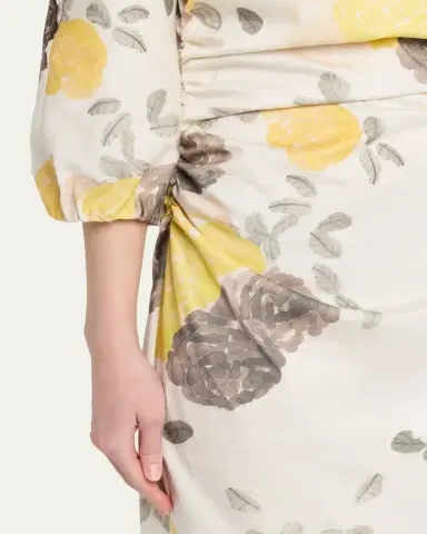 BERNADETTE Ezra Floral-Print Ruched 3/4-Sleeve Maxi Dress | Thumbnail 5
