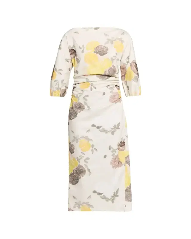Ezra Floral-Print Ruched 3/4-Sleeve Maxi Dress
