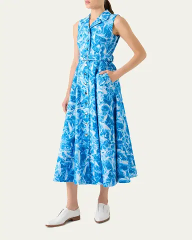 Akris Whitecaps Print Denim Belted Midi Shirtdress | Thumbnail 4 Akris Whitecaps Print Denim Belted Midi Shirtdress | Thumbnail 4
