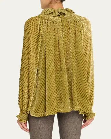 Burberry Velvet Smocked Ruffle Blouse | Thumbnail 3