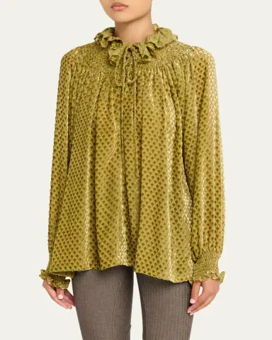 Burberry Velvet Smocked Ruffle Blouse | Thumbnail 4