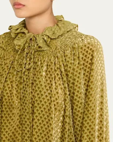 Burberry Velvet Smocked Ruffle Blouse | Thumbnail 5
