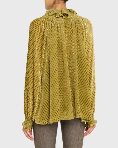Burberry Velvet Smocked Ruffle Blouse | Thumbnail 7