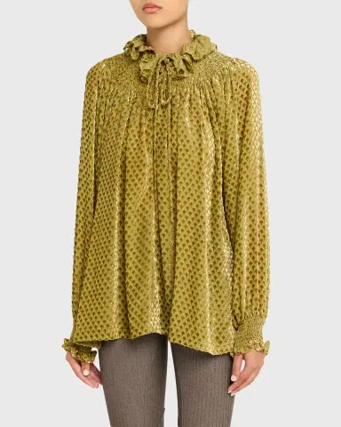 Burberry Velvet Smocked Ruffle Blouse | Thumbnail 8