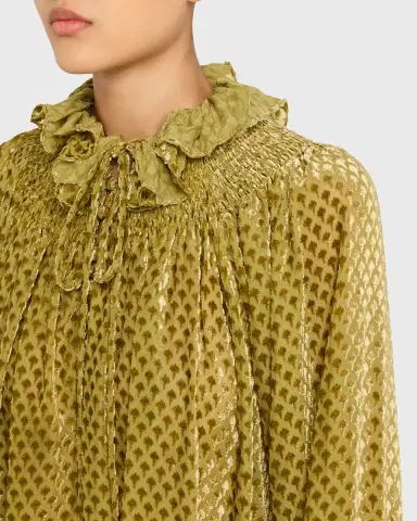 Burberry Velvet Smocked Ruffle Blouse | Thumbnail 9