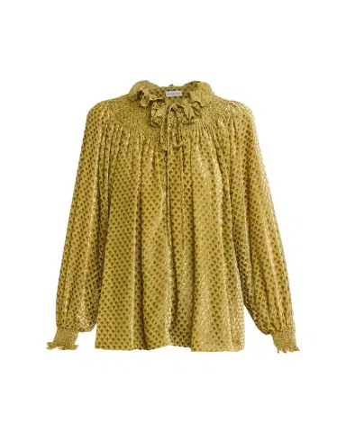 Burberry Velvet Smocked Ruffle Blouse | Thumbnail 1