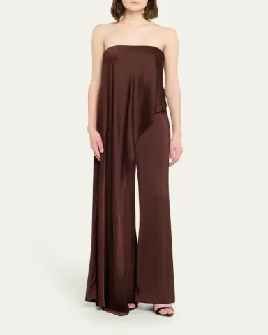 Halston Sonia Strapless Draped Wide-Leg Jumpsuit | Thumbnail 2 Halston Sonia Strapless Draped Wide-Leg Jumpsuit | Thumbnail 2