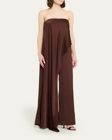 Halston Sonia Strapless Draped Wide-Leg Jumpsuit | Thumbnail 4 Halston Sonia Strapless Draped Wide-Leg Jumpsuit | Thumbnail 4