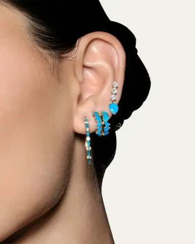Lana Small Turquoise and Diamond Hoop Earrings, 30mm | Thumbnail 2