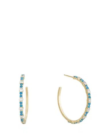Lana Small Turquoise and Diamond Hoop Earrings, 30mm | Thumbnail 1