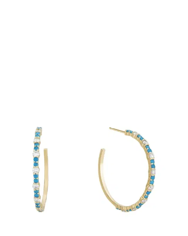 Lana Small Turquoise and Diamond Hoop Earrings, 30mm
