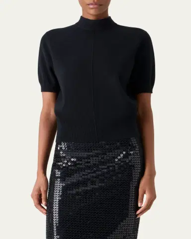 Akris Mock-Neck Short-Sleeve Cashmere Sweater | Thumbnail 4 Akris Mock-Neck Short-Sleeve Cashmere Sweater | Thumbnail 4