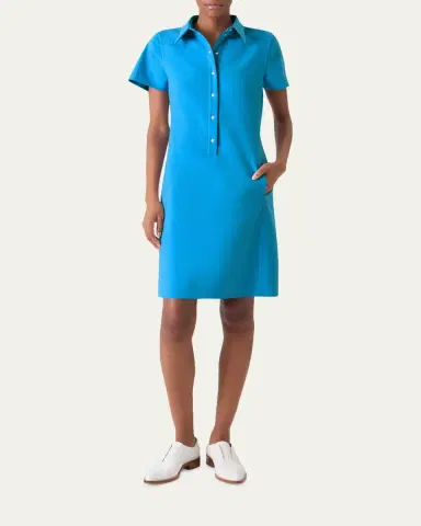 Akris Short-Sleeve Cotton-Silk Polo Dress | Thumbnail 6