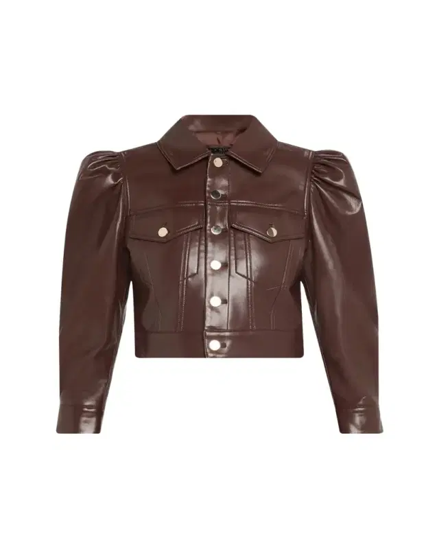 ALICE + OLIVIA Lana Vegan Leather Puff-Shoulder Jacket