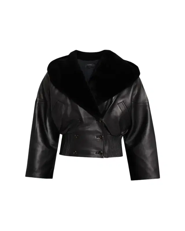 Men's Faux-Fur Hood Leather Moto Jacket