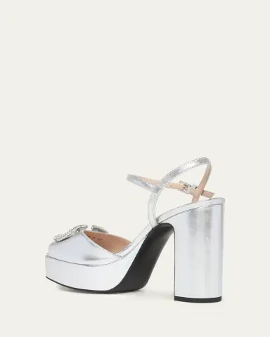 Valentino Garavani 115mm VLogo Signature Metallic Leather Platform Sandals | Thumbnail 2