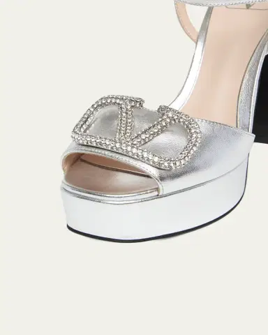 Valentino Garavani 115mm VLogo Signature Metallic Leather Platform Sandals | Thumbnail 3