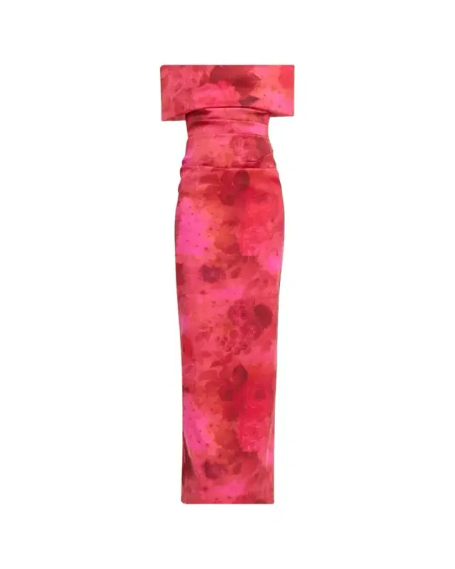 Floral Stretch Mikado Off-Shoulder Gown