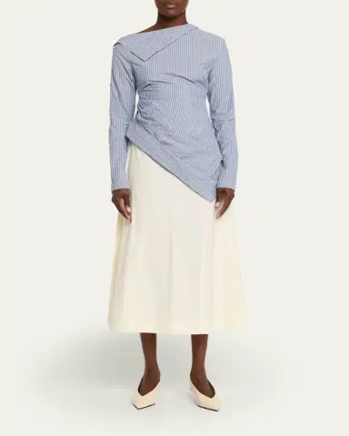 JANE WADE Asymmetric Pinstripe Button-Sleeve Blouse | Thumbnail 2 JANE WADE Asymmetric Pinstripe Button-Sleeve Blouse | Thumbnail 2