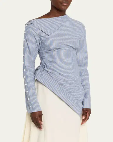 JANE WADE Asymmetric Pinstripe Button-Sleeve Blouse | Thumbnail 4 JANE WADE Asymmetric Pinstripe Button-Sleeve Blouse | Thumbnail 4