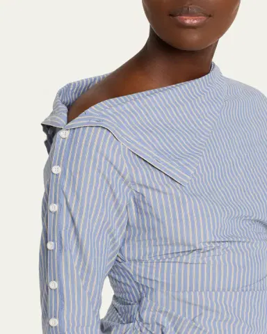 JANE WADE Asymmetric Pinstripe Button-Sleeve Blouse | Thumbnail 5 JANE WADE Asymmetric Pinstripe Button-Sleeve Blouse | Thumbnail 5