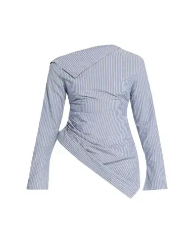 JANE WADE Asymmetric Pinstripe Button-Sleeve Blouse | Thumbnail 1 JANE WADE Asymmetric Pinstripe Button-Sleeve Blouse | Thumbnail 1