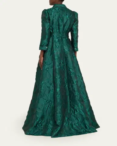 Rickie Freeman for Teri Jon Metallic Jacquard Floral Shirt Gown | Thumbnail 3 Rickie Freeman for Teri Jon Metallic Jacquard Floral Shirt Gown | Thumbnail 3