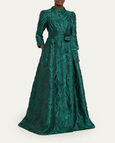 Rickie Freeman for Teri Jon Metallic Jacquard Floral Shirt Gown | Thumbnail 4 Rickie Freeman for Teri Jon Metallic Jacquard Floral Shirt Gown | Thumbnail 4
