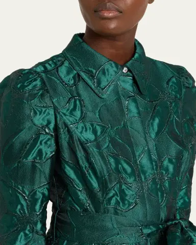 Rickie Freeman for Teri Jon Metallic Jacquard Floral Shirt Gown | Thumbnail 5 Rickie Freeman for Teri Jon Metallic Jacquard Floral Shirt Gown | Thumbnail 5