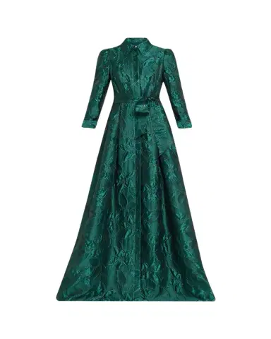 Rickie Freeman for Teri Jon Metallic Jacquard Floral Shirt Gown | Thumbnail 1 Rickie Freeman for Teri Jon Metallic Jacquard Floral Shirt Gown | Thumbnail 1