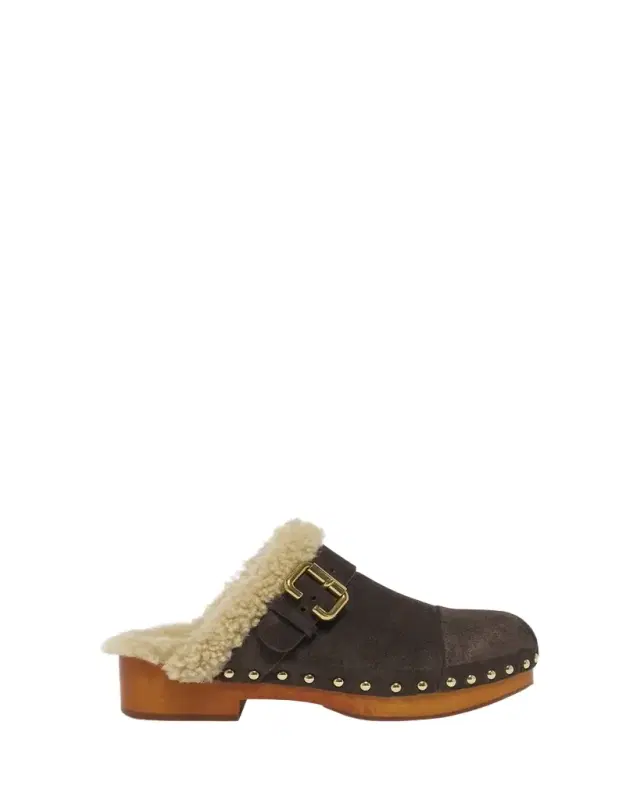 Jeanette Suede Shearling-Lined Clogs